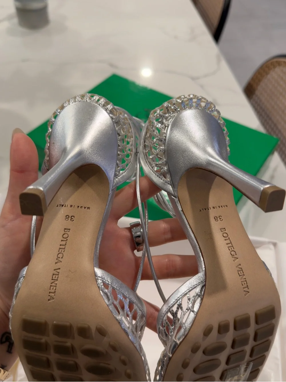 Bottega Veneta stretch metallic leather heel sandals